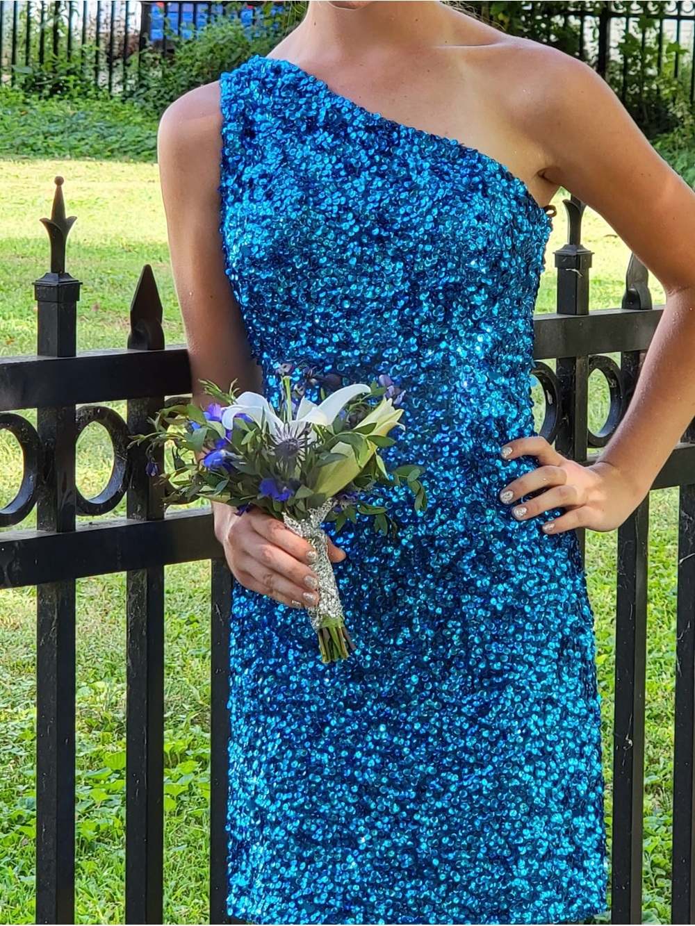 Sherri Hill Royal Blue Sequin One-Shoulder Prom Dress